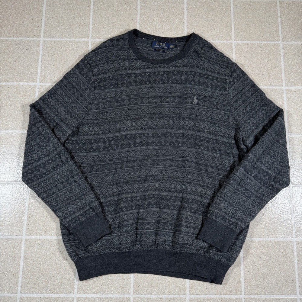 Polo Ralph Lauren Mens Fair Isle Merino Wool Crewneck Sweater Gray Sz XL